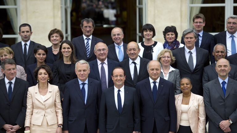 Mr Hamon (back left) spent more than two years in the president&#39;s cabinet
