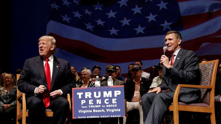 Mr Trump and Mr Flynn on the campaign trail in September 2016