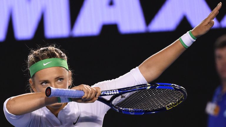  Victoria Azarenka dabbing after her victory at the 2016 Australian Open tennis tournament 