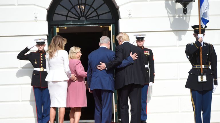Donald Trump and Melania welcome Benjamin Netanyahu and his wife to the White House