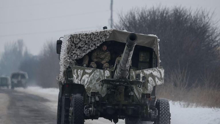 A military vehicle near the government-held industrial town of Avdiyivka in Ukraine