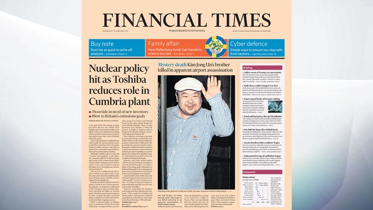 A key part of the UK's energy strategy is in doubt because of the financial troubles of Toshiba, reports the Financial Times
