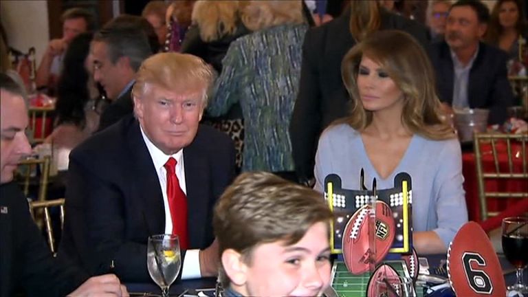 Donald Trump at a Super Bowl party