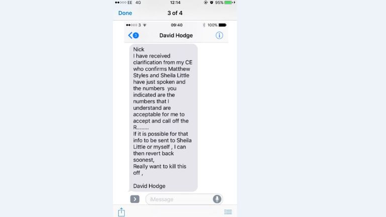 The text fro David Hodge to Nick