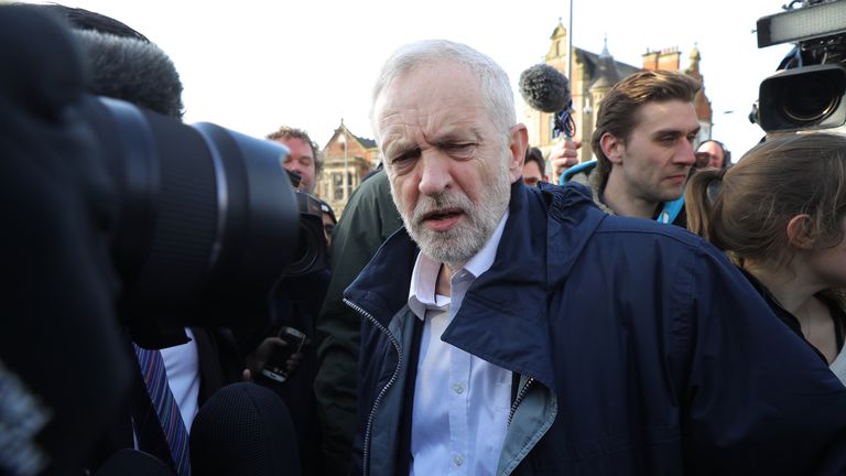 Jeremy Corbyn visits Stoke by-election victory rally. Pic: Getty