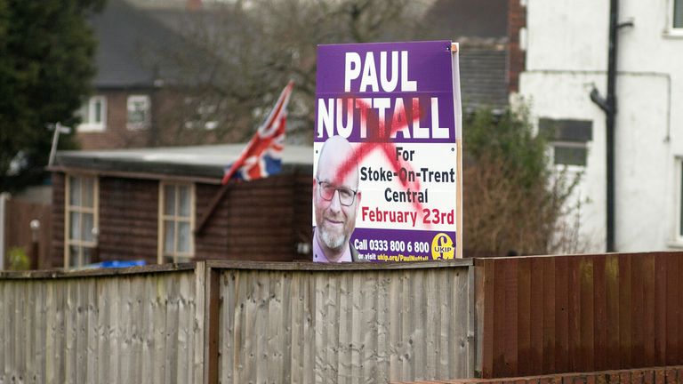 A defaced campaign poster for UKIP's Paul Nuttall