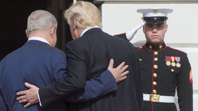 Donald Trump and Benjamin Netanyahu walk into the White House