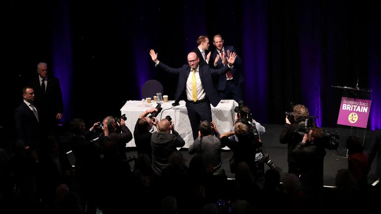 UKIP leader Paul Nuttall waves after his speech at the party&#39;s conference
