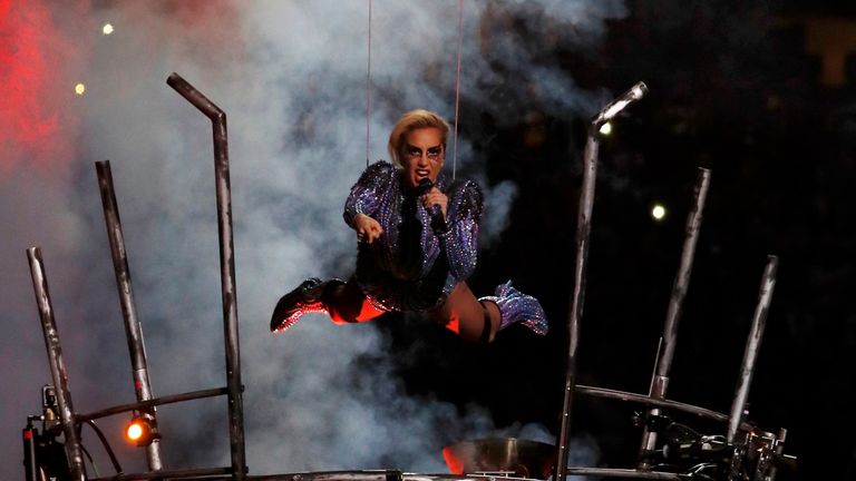 Singer Lady Gaga performs during the halftime show 