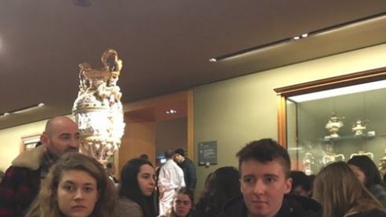 Twitter user Maya posted this picture of people being kept inside the Louvre
