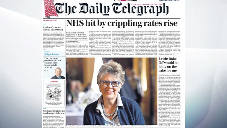 Hospitals and GPs' surgeries in England and Wales face a rates rise of 635m pounds over the next five years, The Daily Telegraph says