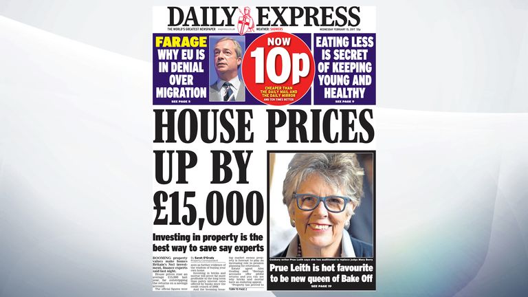 House prices have risen by an average of 15,000 pounds, claims the Daily Express
