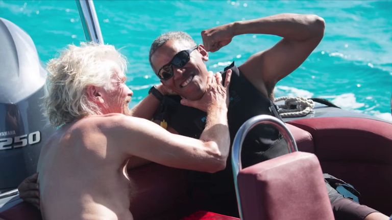 Barack Obama and Sir Richard Branson relax in the Caribbean