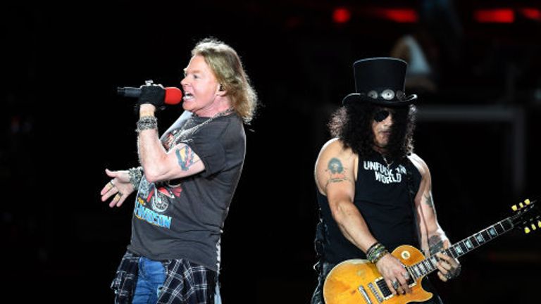Axl Rose and Slash perform together earlier in the tour in Brisbane