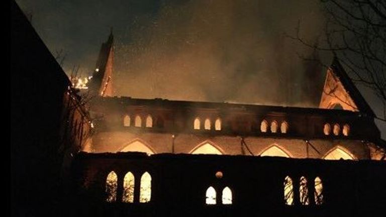 Fire destroys historic 19th century church in Salford | UK News | Sky News