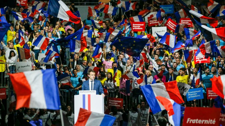 Mr Macron, who is pro-EU, held a colourful rally in Lyon