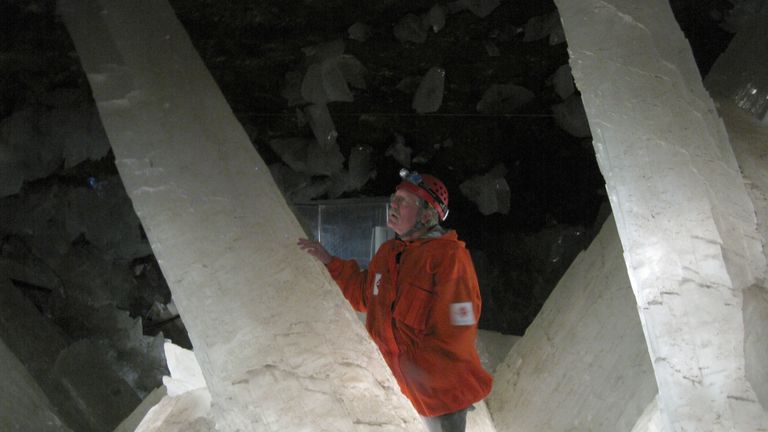 A scientists explores the crystals in the Naica mine. Photo: Penelope J. Boston/PA Wire