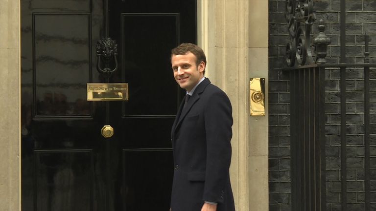 French presidential frontrunner Emmanuel Macron arrives at Downing Street