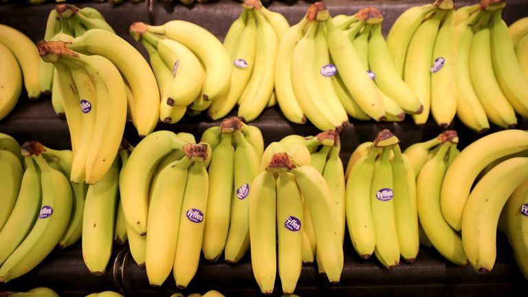 Bananas on sale in a Morrisons supermarket