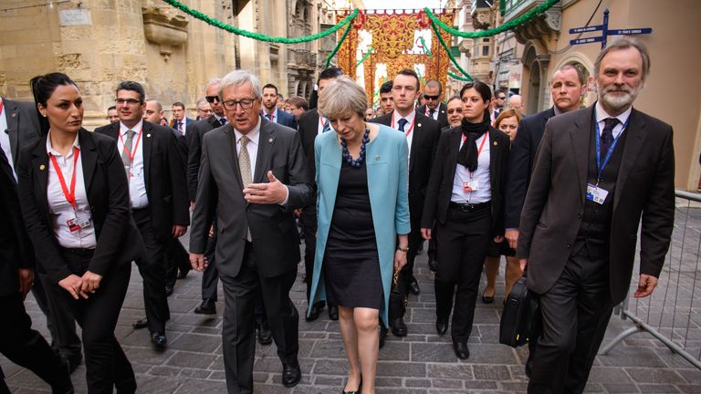 Theresa May with EU President Jean-Claude Juncker