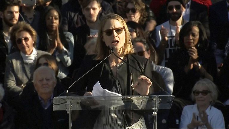 Oscar-winning actress Jodie Foster told demonstrators it is &#34;our time to
resist&#34; as she joined a rally opposing US president Donald Trump&#39;s proposed
travel ban, two days before the Academy Awards.