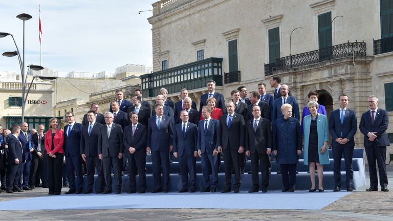 The 'family' photo of EU leaders at the summit in Malta