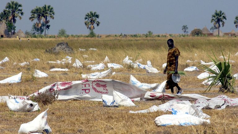 An aid drop in South Sudan during a ceasefire in the civil war in 2004. File pic