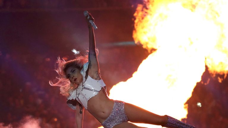Singer Lady Gaga performs during the halftime show