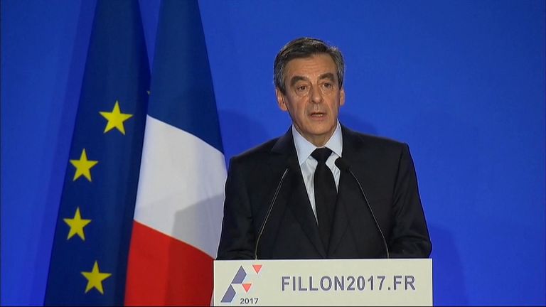 Francois Fillon gives a news conference and denies illegality