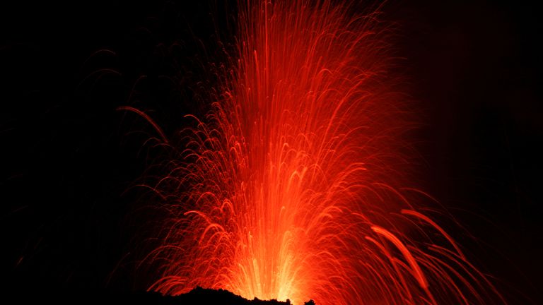 Italy&#39;s Mount Etna, Europe&#39;s tallest and most active volcano, spews lava as it erupts on the southern island of Sicily, Italy February 28, 2017