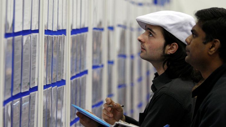 People look at job listings at the Careers and Jobs Live careers fair at the ExCeL centre in London April 19, 2009