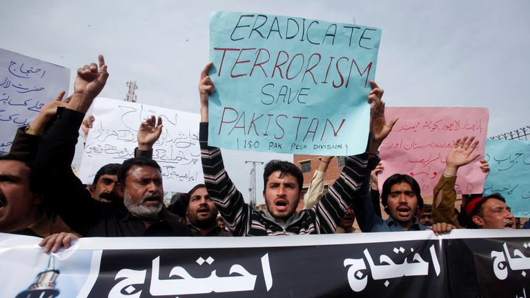 Protest against bomb blasts in Pakistan