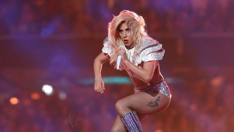 Singer Lady Gaga performs during the halftime show at Super Bowl LI between the New England Patriots and the Atlanta Falcons in Houston