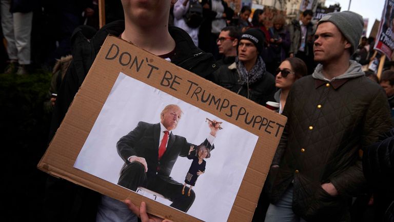 Many attending the demonstration were unhappy with the Prime Minister's response to President Trump's travel restrictions 