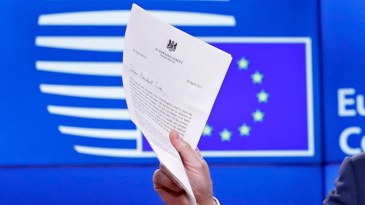 European Council President Donald Tusk holds a news conference after receiving British Prime Minister Theresa May's Brexit letter in Brussels