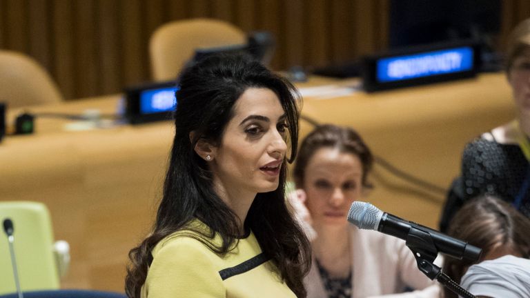 Amal Clooney speaks at the meeting in New York 