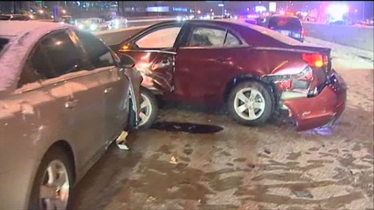 Some 34 vehicles are involved in two smashes in Chicago