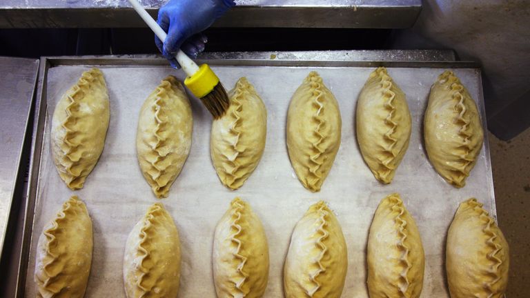 Julie Martin from Pengenna Pasties prepares their version of a Cornish pasty in their bakery in Bude on September 9 2008 in Cornwall, England