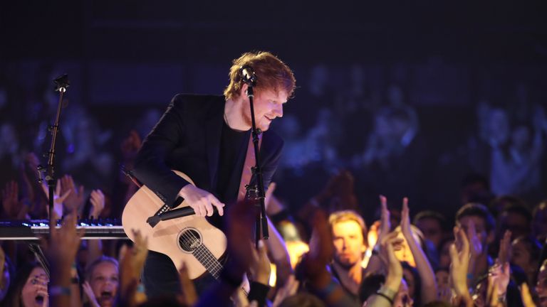 Musician Ed Sheeran performs onstage at the 2017 iHeartRadio Music Awards