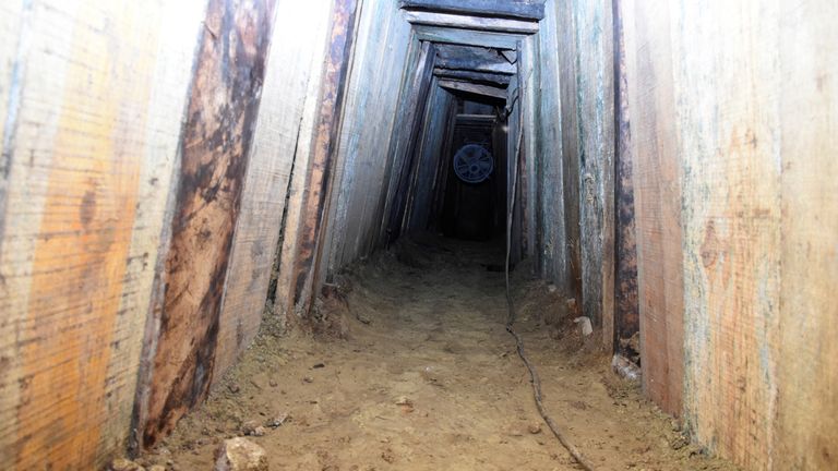 The interior of a 40-metre tunnel, through which 29 inmates escaped from a prison, according to local media, is pictured in Ciudad Victoria, in Tamaulipas state, Mexico March 24, 2017