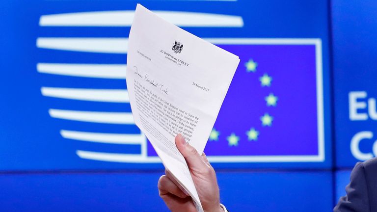 European Council President Donald Tusk holds a news conference after receiving British Prime Minister Theresa May&#39;s Brexit letter in Brussels