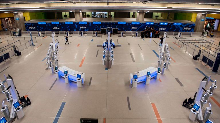 A virtually deserted C terminal at Boston's Logan International Airport
