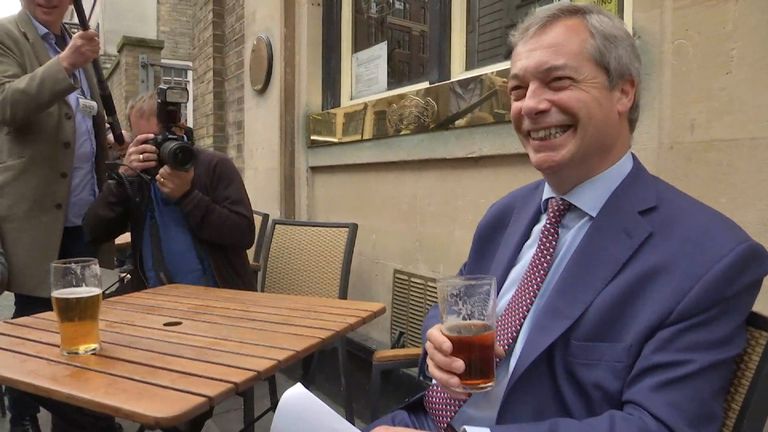 Nigel Farage enjoys a pint on the Article 50 was triggered