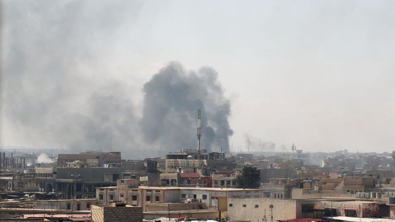 A coalition airstrike hits West Mosul in Iraq