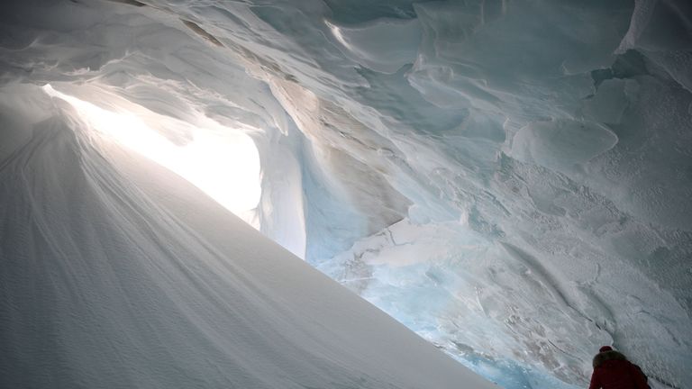 Russian President Putin visits cave of Arctic Pilots Glacier in Alexandra Land in remote Arctic islands of Franz Josef Land
