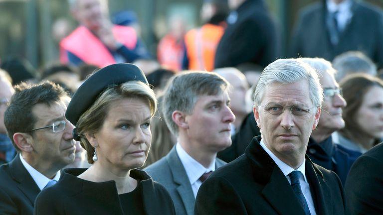 Queen Mathilde and King Philippe at the ceremony at Brussels airport