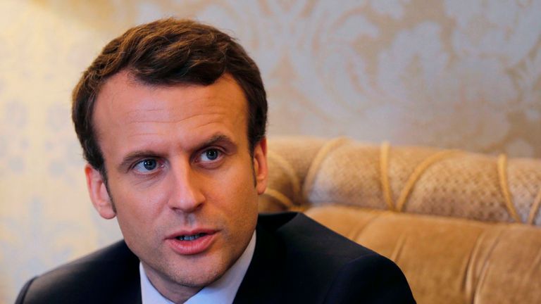 French presidential election candidate for the &#39;En Marche !&#39; movement Emmanuel Macron attends a meeting with the former US secretary of state, on international affairs and the upcoming presidential election in France, on March 3, 2017, in Paris. Macron met with former US secretary of state John Kerry