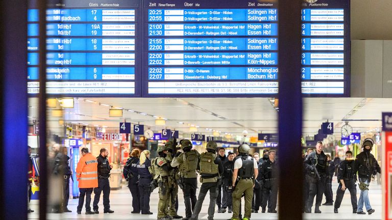 Police on the main concourse of Dusseldorf railway station