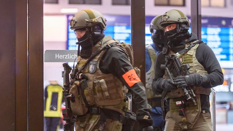 Armed police at Dusseldorf railway station after the axe attack