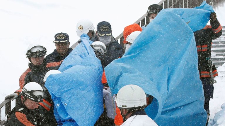 Officials say an avalanche warning had been in place. Pic: Kyodo via Reuters